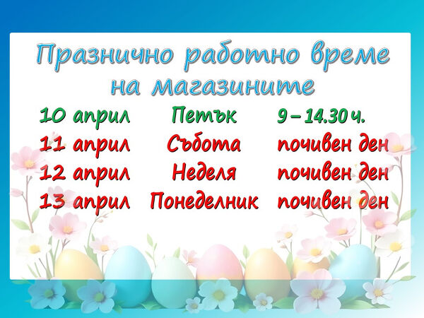 Празнично работно време на магазините Великден 2026